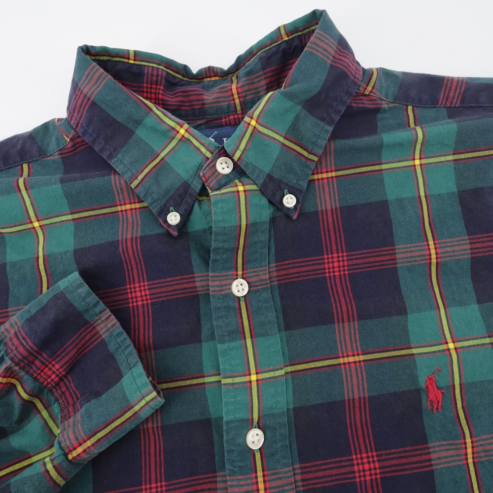 Ralph Lauren Classic Fit Plaid Button Down Green Long Sleeve Mens L